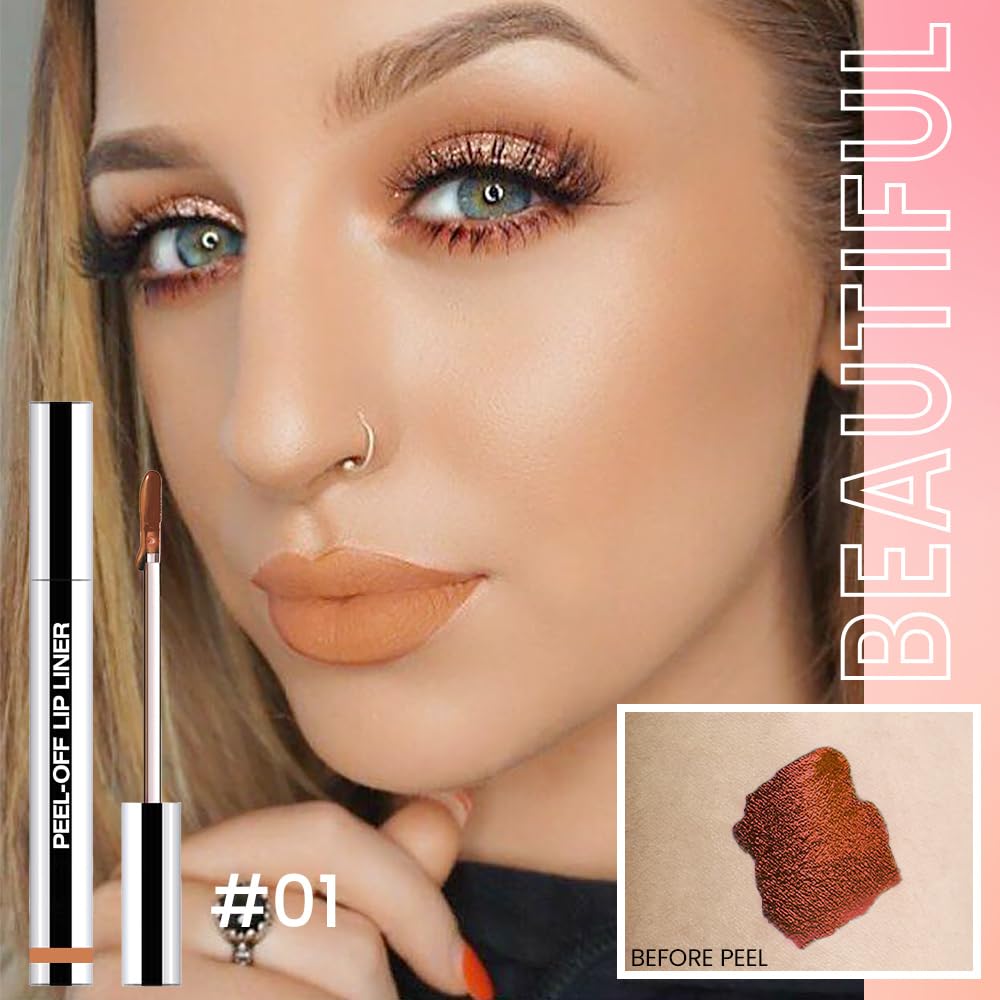 Hxssll Matte Lip Gloss Stain-Peel Off Lip Liner Tattoo, Orange Brown Lip Tint，Long Lasting Peel Off Lip Stain, Waterproof Transfer-proof Lip Mask Lip Liner Peel Off Lip Gloss,Stayn Lip Makeup. #01
