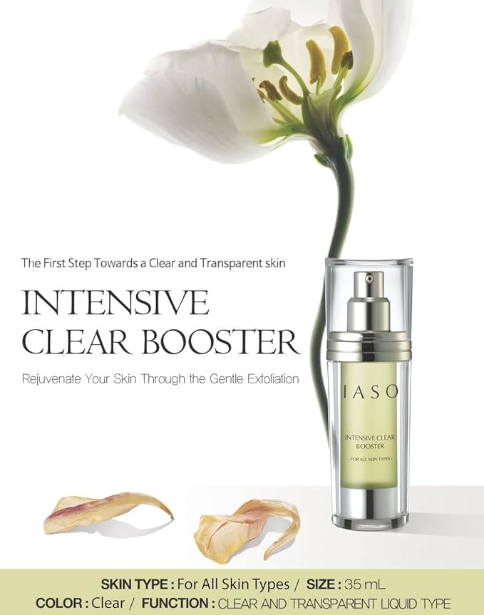 IASO INTENSIVE CLEAR BOOSTER | Skin Retexturizer, Powerful AHA/BHA, Soothing Aloe, Smooth Skin Texture, Skin Stress Rrelief Solutions, All Skin Types, Korean Skin Care, 1.18 oz