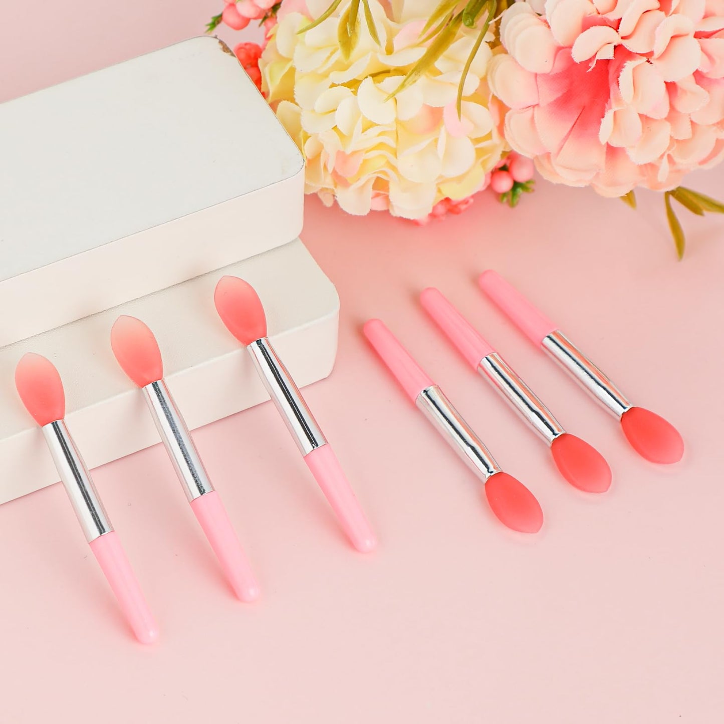 12Pcs Silicone Lip Brush Reusable Lipstick Applicator Wands Brushes Makeup Beauty Lip Mask Applicator for Eyebrow Lipstick Gloss Balm and Other Cream Makeup Products(Pink)
