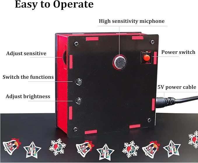 DIY Music Spectrum Soldering Project Kit, Music Active Pickups with Cool Animation and Pixel Arts for Fun，8x8 RGB Display, Great STEAM Project Kit and Gift for Friends and Family