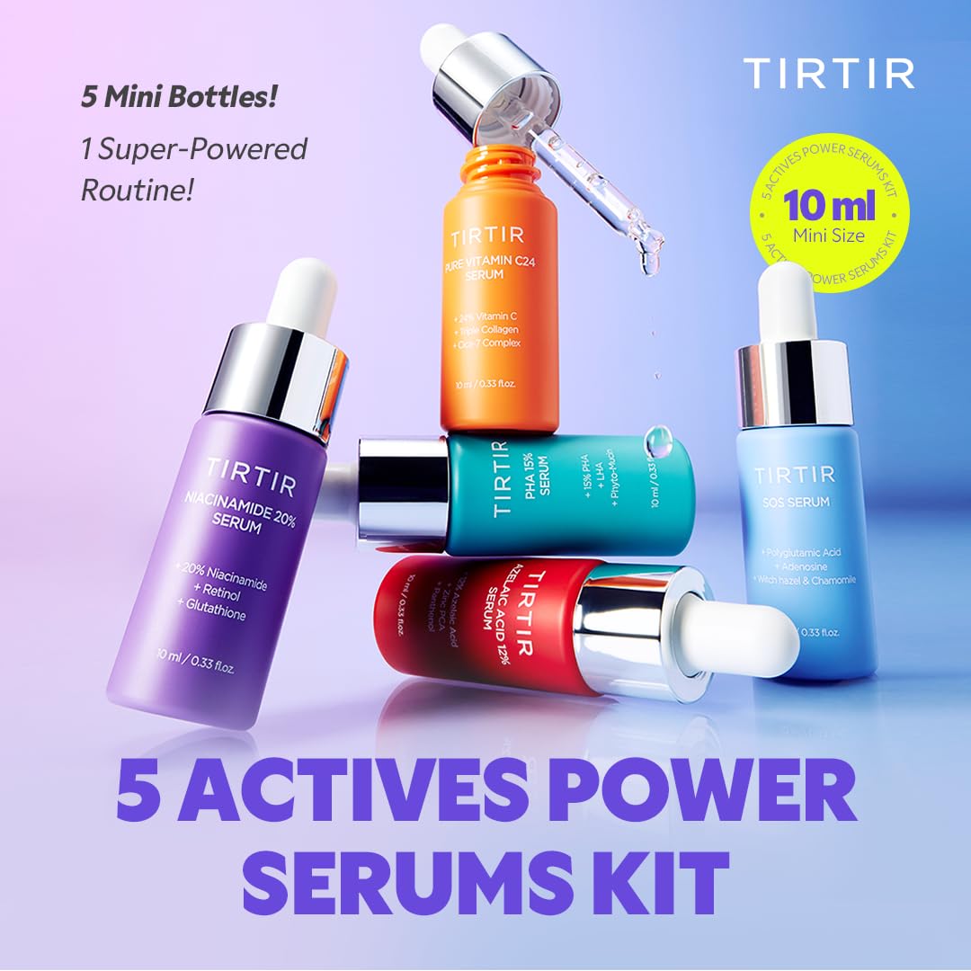 TIRTIR 5 Actives Power Serums Kit – Korean Skin Care Set with Vitamin C, Niacinamide, Azelaic & Hyaluronic Acid, Hydrating Serum, Radiance Boost, Nourishment, Travel Essentials, Skincare Gift