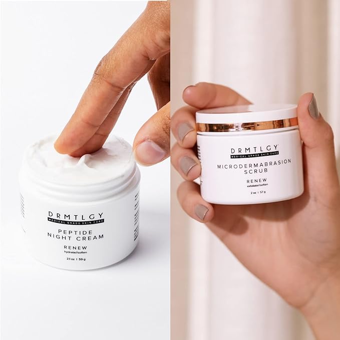 DRMTLGY Peptide Night Cream Face Moisturizer & Microdermabrasion Facial Scrub Set - Hydrating Face Moisturizer & Face Exfoliator 2 Pack