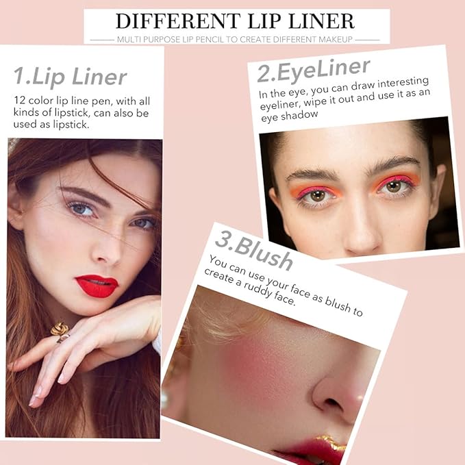 12 Colors Matte Lip Liner Set,Long Lasting Nude Set,Long