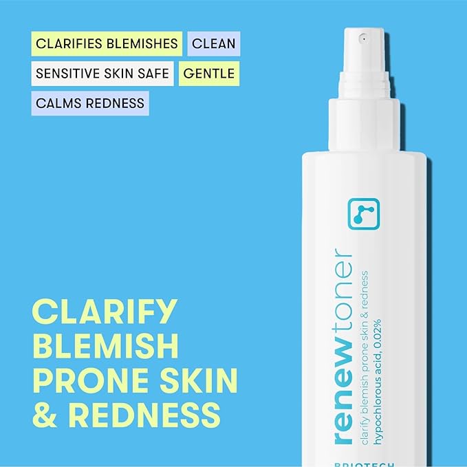 BRIOTECH Renew Toner, Hypochlorous Acid Spray, Minimize Appearance of Blemishes, Soothing Facial Mist for Sensitive Skin, Calm Redness & Bumps, Hypoallergenic & Vegan, 2 fl oz Travel Size (2 Pack)