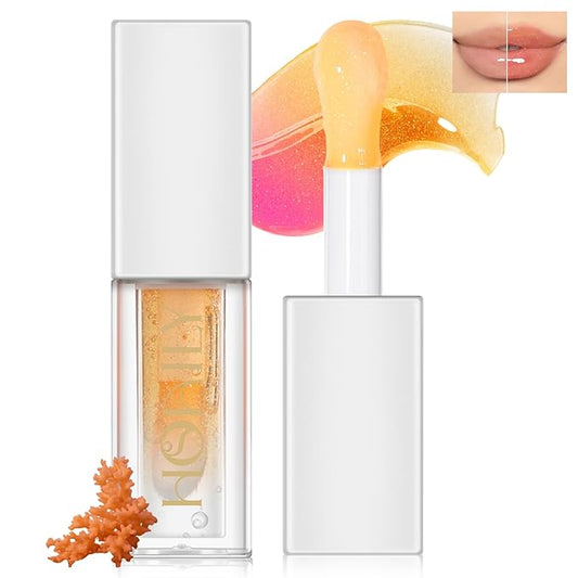 Double Colors Lip Glow Oil, Clear to Orange Glow