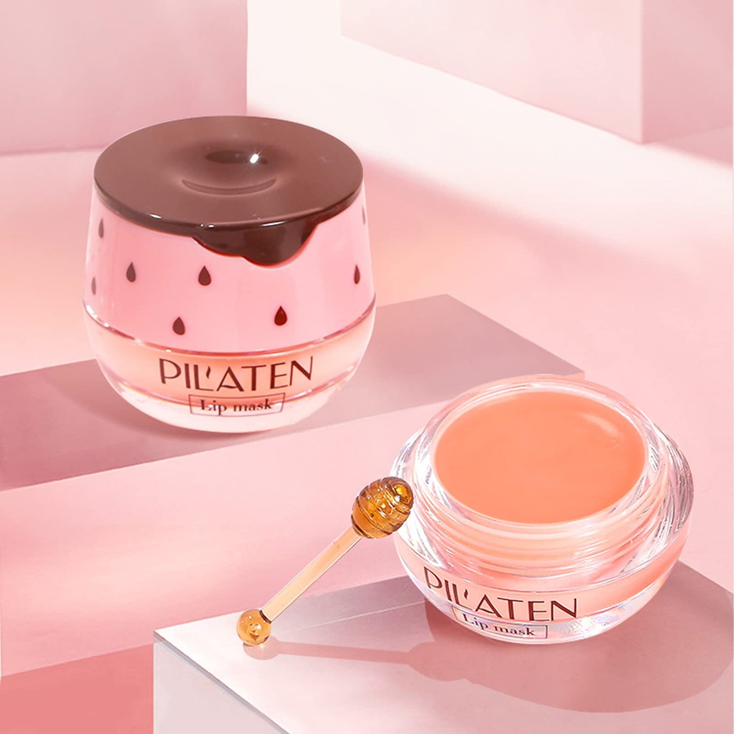 2 Pack Bee Lip Balm Honey Pot, Honey & Strawberry Lip Mask Propolis Lip Mask Moisturizing Hydrating Prevention Dry and Cracked Lip Scrubs Exfoliator (Honey+Strawberry)