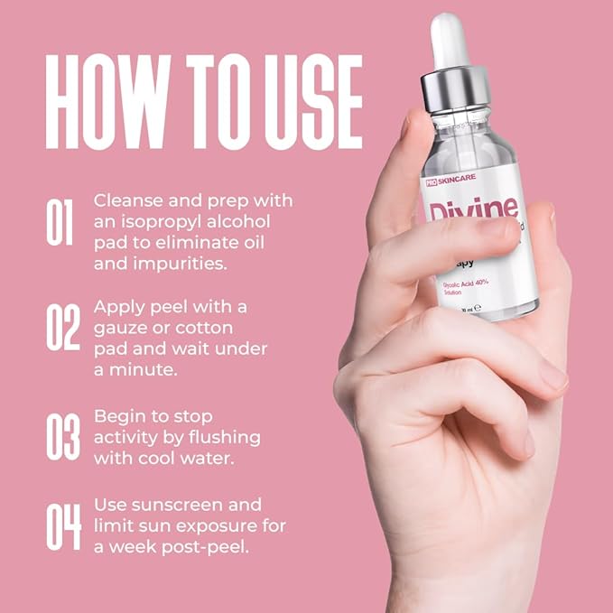 Glycolic Acid Peel 40% Professional Chemical Peel for Face for Acne Scars, Collagen Boost, Wrinkles, Fine Lines - Alpha Hydroxy Acid Liquid Exfoliant for Face Peel Mask for Men & Women