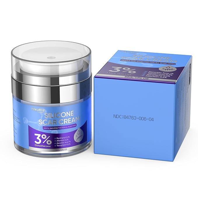 Silicone Scar Cream for Surgical Scars, 3% Dimethicone Complex Silicone Scar Gel for Old & New Scars, C-Section, Pregnancy, Acne, Injury, Keloids, Burns, Non-Irritating Scar Removal Cream(55ML)