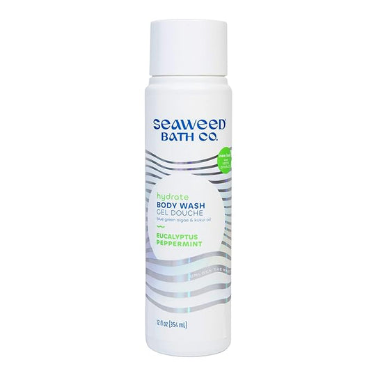 Seaweed Bath Co. Hydrate Body Wash, Eucalyptus Peppermint Scent, 12 Ounce, Shower Gel for Men & Women, Vegan, Paraben Free, Sulfate Free, Cruelty Free