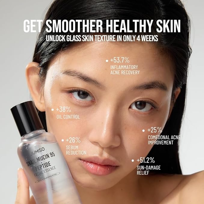 JUMISO Snail Mucin 95 Peptide Essence - Korean Face Toner with 5-Peptide Complex - Acne Sun Damage Repair Non-Comedogenic Texture Improvement Fragrance Free Cruelty Free All Skin Types 4.73 fl.oz.