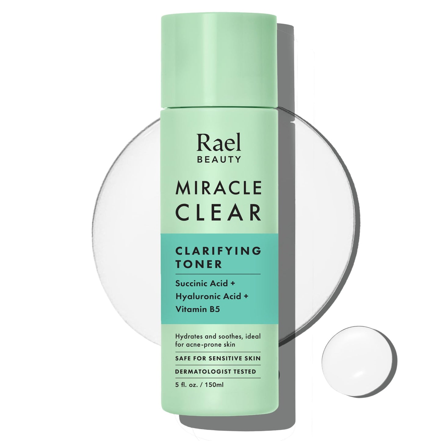 Rael Toner for Face, Miracle Clear - Reducing Pores and Oils with Succinic Acid, Hydrating Vitamin B5, Vegan, Korean Skin Care (5.1 fl oz)