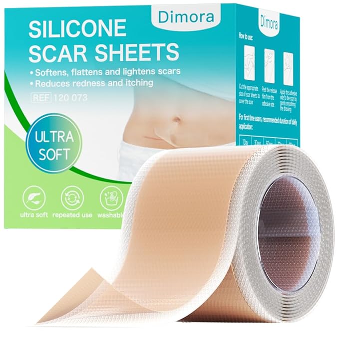 Dimora Medical Grade Silicone Scar Sheets -Ultra Soft Silicone Scar Tape (1.6”x60" Roll), Hypoallergenic Scar Removal Treatment for Surgical Scars, C Section, Tummy Tuck, Keloid Treatment
