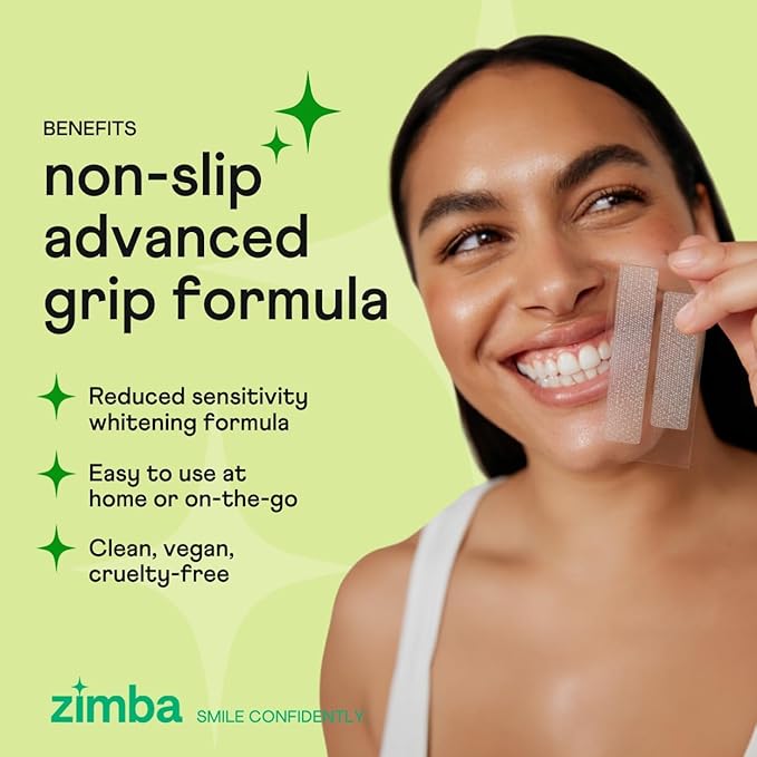 Zimba Spearmint Flavored Teeth Whitening Strips | Vegan, Enamel Safe Hydrogen Peroxide Teeth Whitener for Coffee, Wine, Tobacco, and Other Stains | 14 Day Treatment | Spearmint