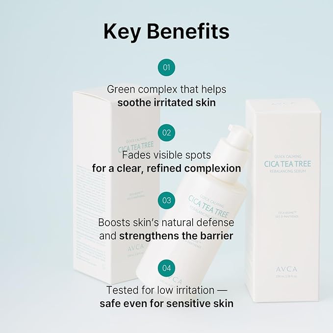 AVCA Quick Calming Cica Tea Tree Serum for Clarified and Even-Looking Skin 100ml/3.38Oz