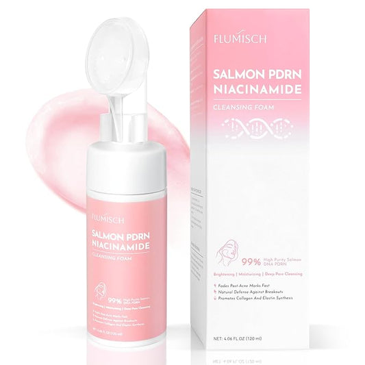 Salmon DNA PDRN Facial Cleanser | Low pH Hydrating Daily Foaming Face Wash with Soft Massage Heads | PDRN, Collagen & LHA | Gentle Pore Care & Radiant, Balanced-Looking Skin | 4.06 fl. oz