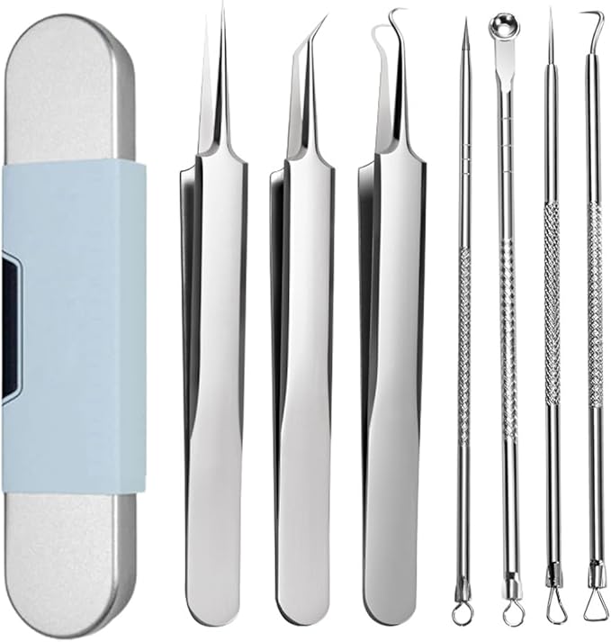 Medical Grade Blackhead Extraction Tool Kit - Blackhead Remover Tool Comedones Extractor Acne Removal Kit for Blemish - Whitehead Popping - 7 Pcs Set Removing for Nose Face Tools (Content 7-Piece Set)