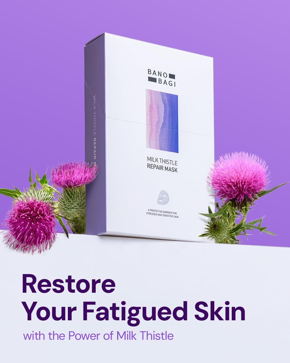 Banobagi Milk Thistle Repair Face Mask – Korean Skin Care with Centella, Hyaluronic Acid & Adenosine | Hydrating & Soothing Sheet Mask for Sensitive Skin, Fragrance-Free, 10EA