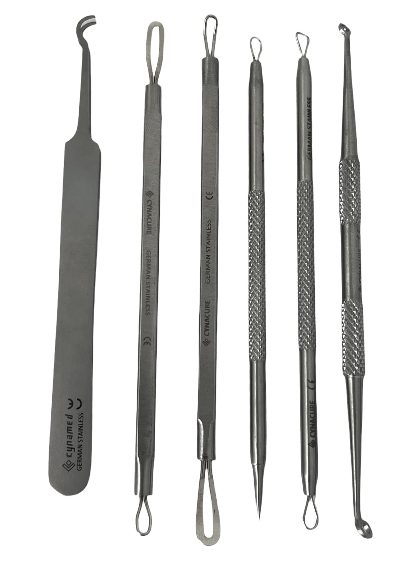 German Stainless Professional Set of 6- Blackhead Remover Comedones Extractor Acne Removal Kit for Blemish,Whitehead Popping, Zit Removing for Nose Face Tools-Blackhead Removal w/Zipper Leather case