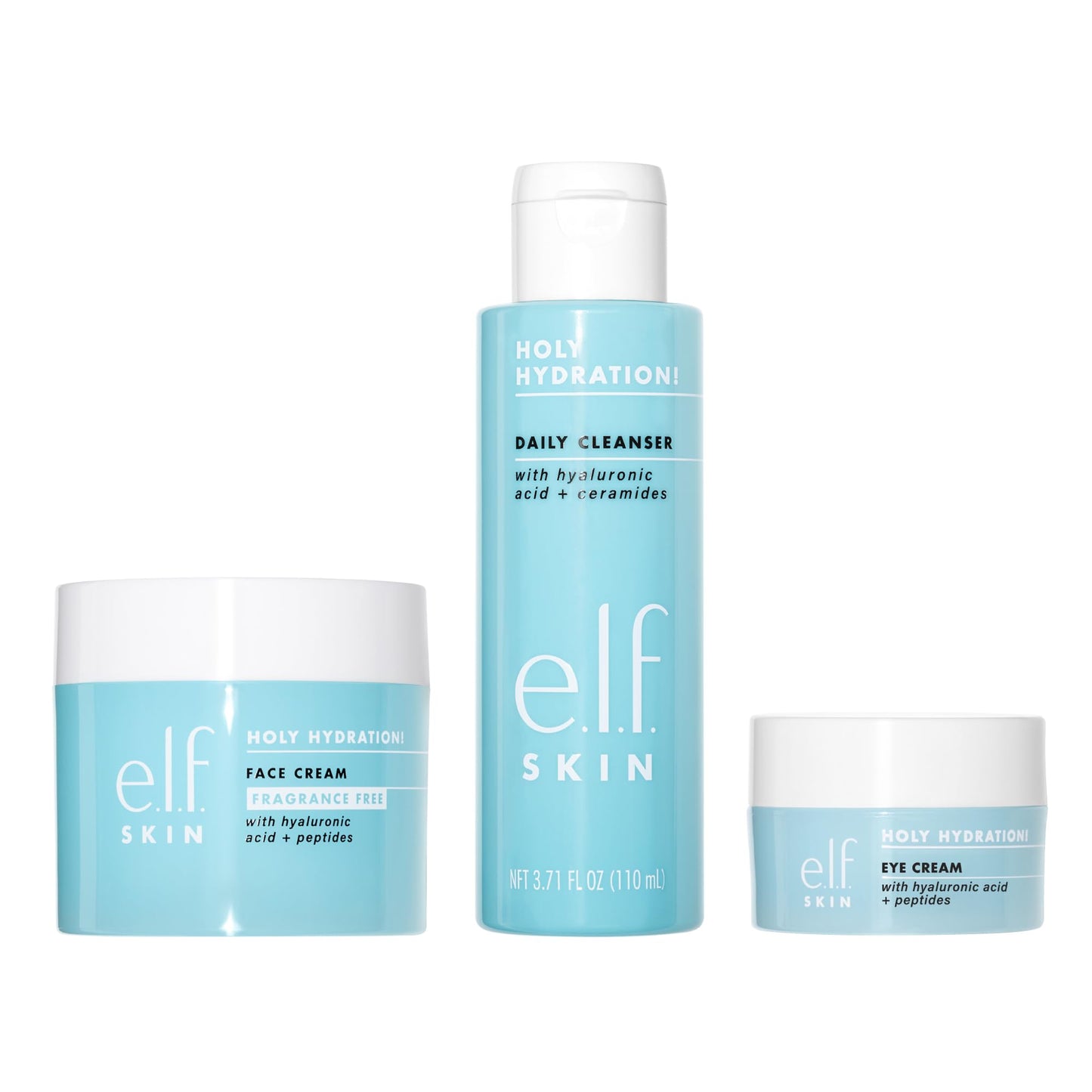 e.l.f. SKIN Holy Hydration! Trio, Includes Fragrance-Free Moisturizing Face Cream, Daily Cleanser & Eye Cream, Vegan & Cruelty-Free