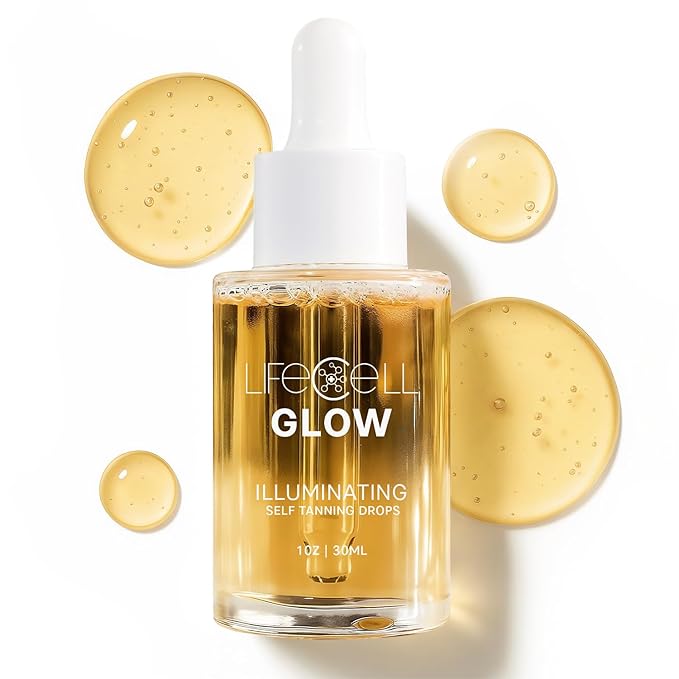 LifeCell Glow Self-Tanning Drops for Face & Body, DHA & Squalane Formula, Customizable Tan, Streak-Free, Hydrating, Fragrance-Free, Non-Comedogenic, Safe for All Skin Types, 1 Fl Oz