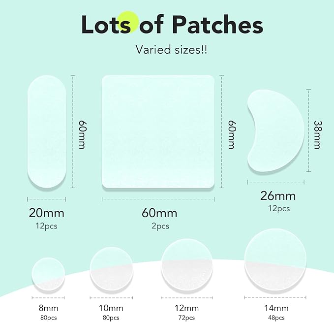 LitBear Large Pimple Patches (7 Sizes 306 Patches), Big Acne Patches, XL Hydrocolloid Bandages for Full Face, Forehead, Chin, Nose, Body, Back, Neck & Chest, Oval, Moon, Square hydrocolloid Patch
