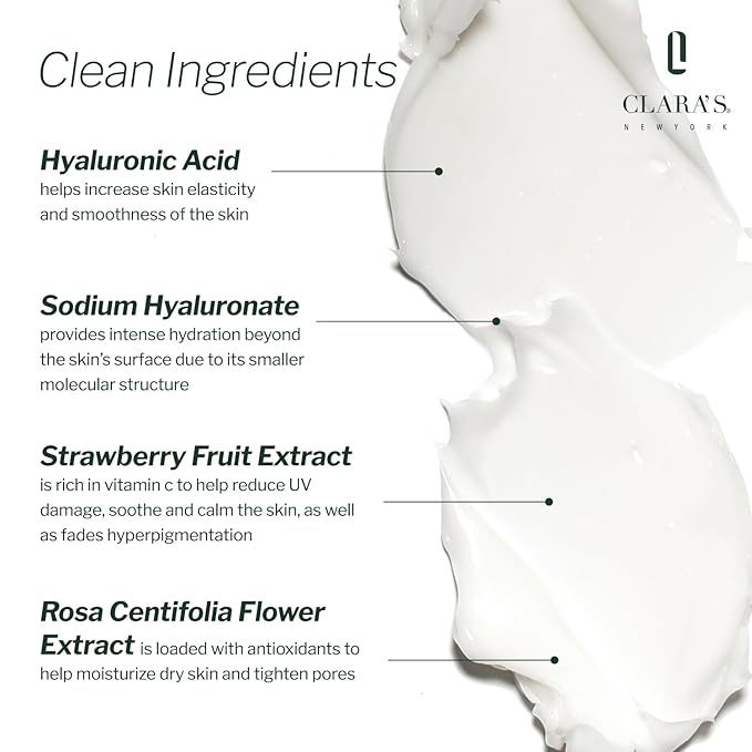CLARA'S NEW YORK | Vegan Hyaluronic Acid Facial Cream | with Panthenol, Shea Butter | Intense Hydration Moisture Enhancing Smooth, Plump, Rich | Non-sticky, Fast-absorbing Formula | 50ml MADE IN US