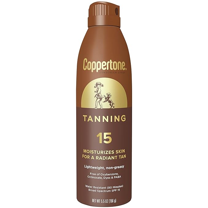 Coppertone Tanning Sunscreen Spray, SPF 15 Broad Spectrum Tanning Sunscreen, Water Resistant Sunscreen, 5.5 Oz