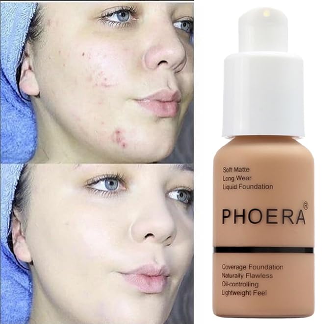 2 Pack Matte Oil Control Concealer Foundation Cream,PHOERA (101 Porcelain) 30ml