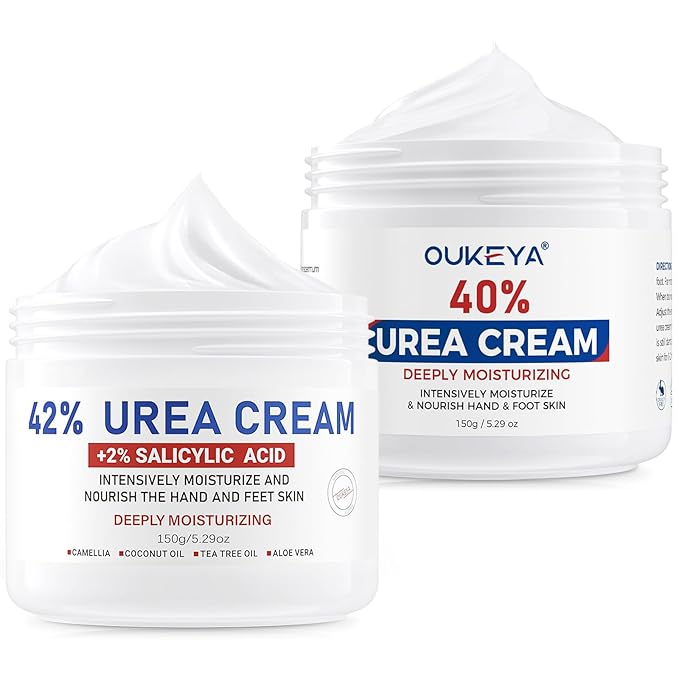 OUKEYA 42% plus Salicylic Acid 2% with 40 percent Urea Cream 40 percent Intensive Repair Treatment for Cracked Skin on Hands, Heels, Elbows, Relief for Dry FeetEnhanced Pump Dispenser Packaging 2 Pack