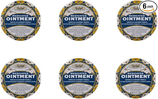 Rawleigh Medicated Ointment: 4.5 oz Blue Tin, Topical Chest Rub for Cold, Nasal Congestion, Minor Aches and Pain, with Camphor, Menthol & Eucalyptus, Non-Greasy Formula - Pack of 6