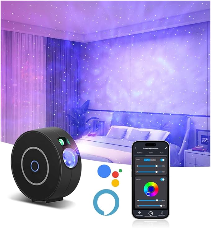 Star Projector Lights, Galaxy Projector for Bedroom, Smart APP & Voice Control Galaxy Lamp,Ceiling Night Light Compatible with Alexa & Google Home,Room Decor for Kids Adults-Black