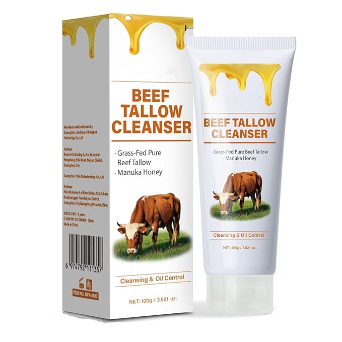 Beef Tallow for Skin Face Wash, Grass Fed Hydrating Facial Cleanser Skincare, Anti Aging Exfoliating Facial Cleanser, Beef Tallow for Face Exfoliating Facial Wash