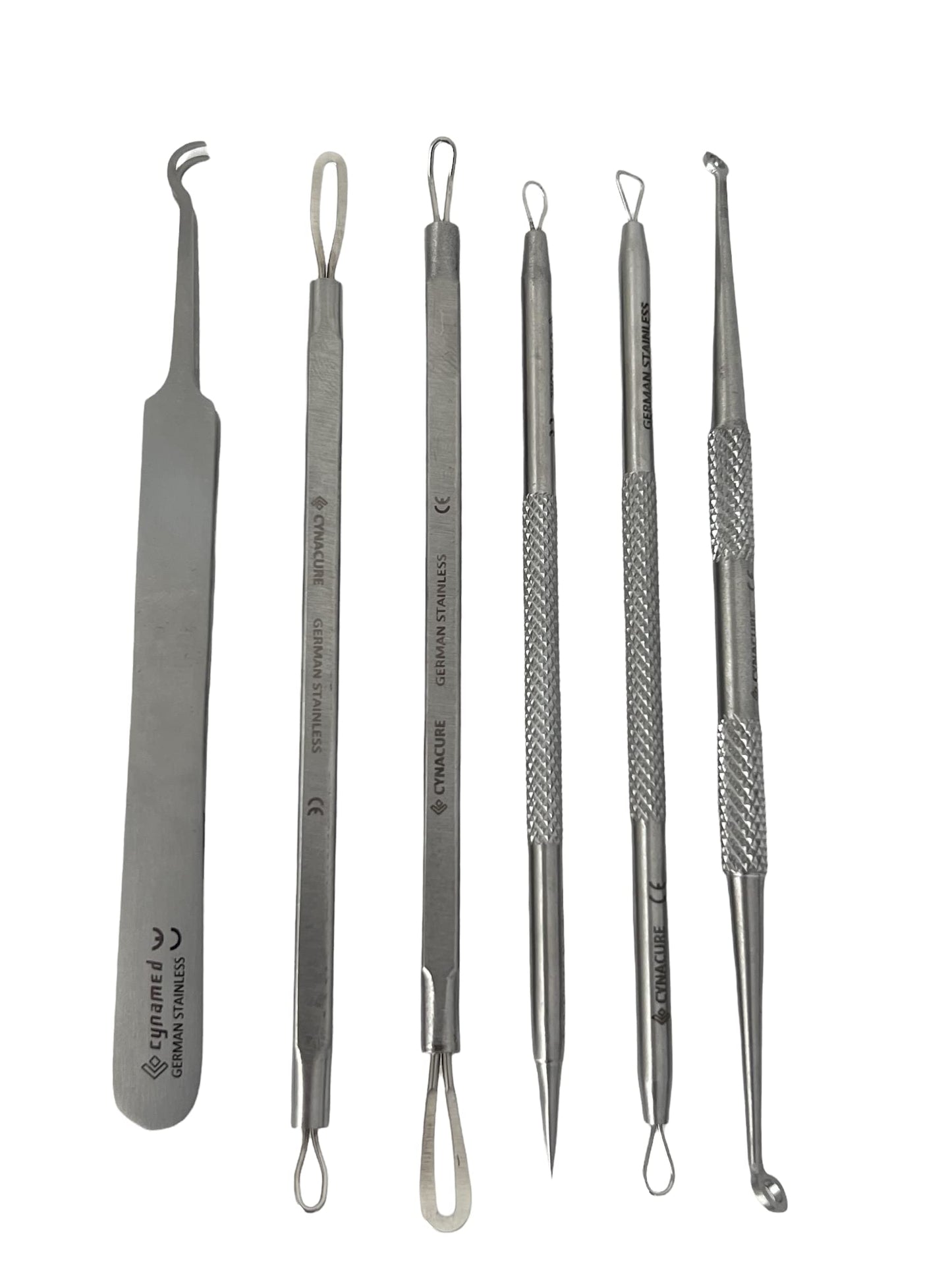 German Stainless Professional Set of 6- Blackhead Remover Comedones Extractor Acne Removal Kit for Blemish,Whitehead Popping, Zit Removing for Nose Face Tools-Blackhead Removal w/Zipper Leather case