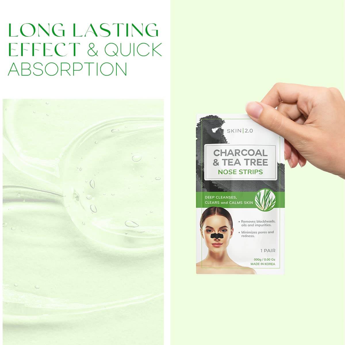 Skin 2.0 Tea Tree & Charcoal Peel-Off Face Mask - Blackhead Remover, Reduces Acne & Pores, Deep Cleansing - Dermatologist Tested Korean Skincare - Clean Beauty, Cruelty-Free - 6.7 Fl oz