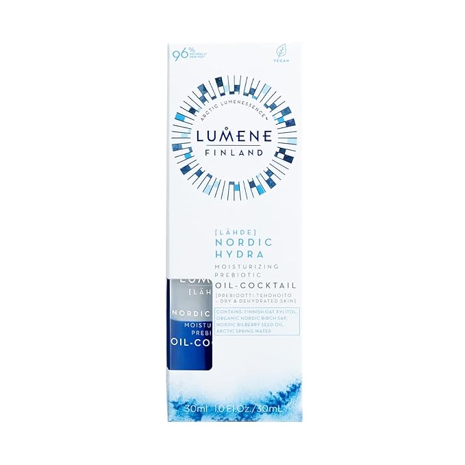 Lumene Nordic Hydra Moisturizing Prebiotic Oil-Cocktail - Nurturing Bi-Phase Face Oil for Dehydrated Skin & Skin Barrier Repair - Essential Nordic Mix & Hydrating Oil for Dry Skin (30ml)