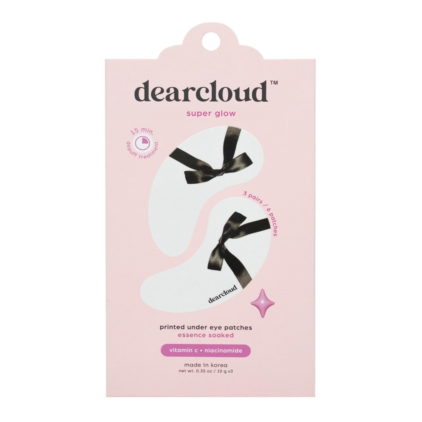 dearcloud Super Glow Under Eye Patches – Niacinamide & Vitamin C – Korean Skin Care – Travel Size Toiletries (Set of 3)
