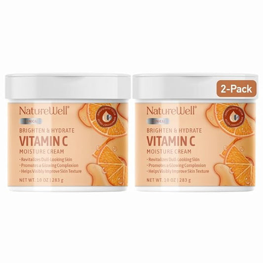 NATURE WELL Clinical Brighten & Hydrate Vitamin C Moisture Cream Skincare for Face & Body, Revitalizes Dull-Looking Skin, Promotes A Glowing Complexion, 10 Oz Ea - Pack of 2 (Packaging May Vary)