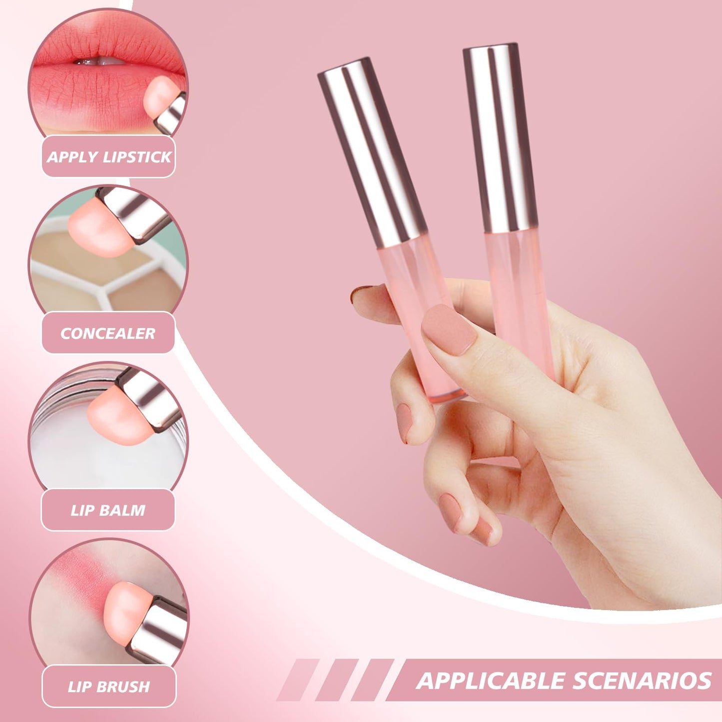 JAMVOLO 2pcs New Silicone Lip Brush, Silicone Lip Applicator for Lipstick&Lip Gloss&Lip Tint&Lip Mask, Lip Makeup Brush with Dust Cap, Concealer Applicator(Pink)