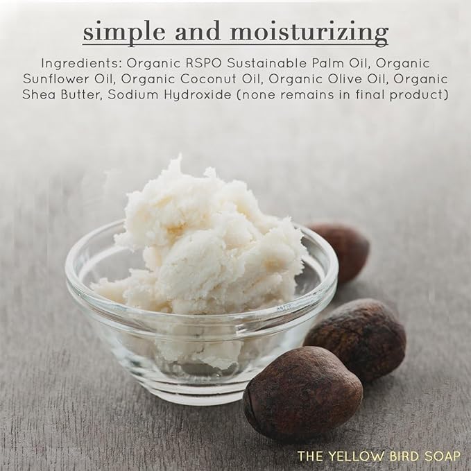 Yellow Bird Unscented Shea Butter Soap Bar – Natural Vegan Handmade Face & Body Soap for Men & Women with Sensitive Skin – Gentle, Moisturizing & Fragrance-Free with Organic Plant Oils