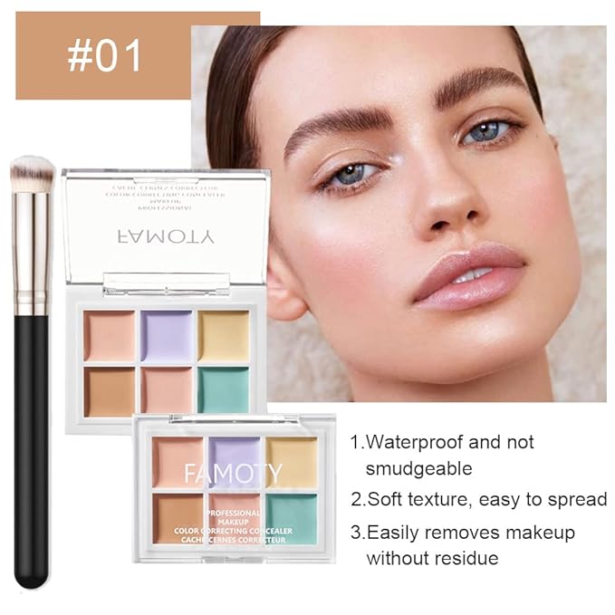 6 Color Correcting Concealer Palette With Concealer Brush,