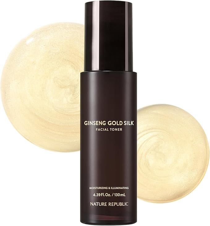 Nature Republic Ginseng Gold Silk Facial Toner, Hydrating Glow Toner for face, Niacinamide & Silk Amino Acid, Royal Jelly Extract, Korean Skin Care for All Skin Types 130 ml / 4.39 Fl. oz.