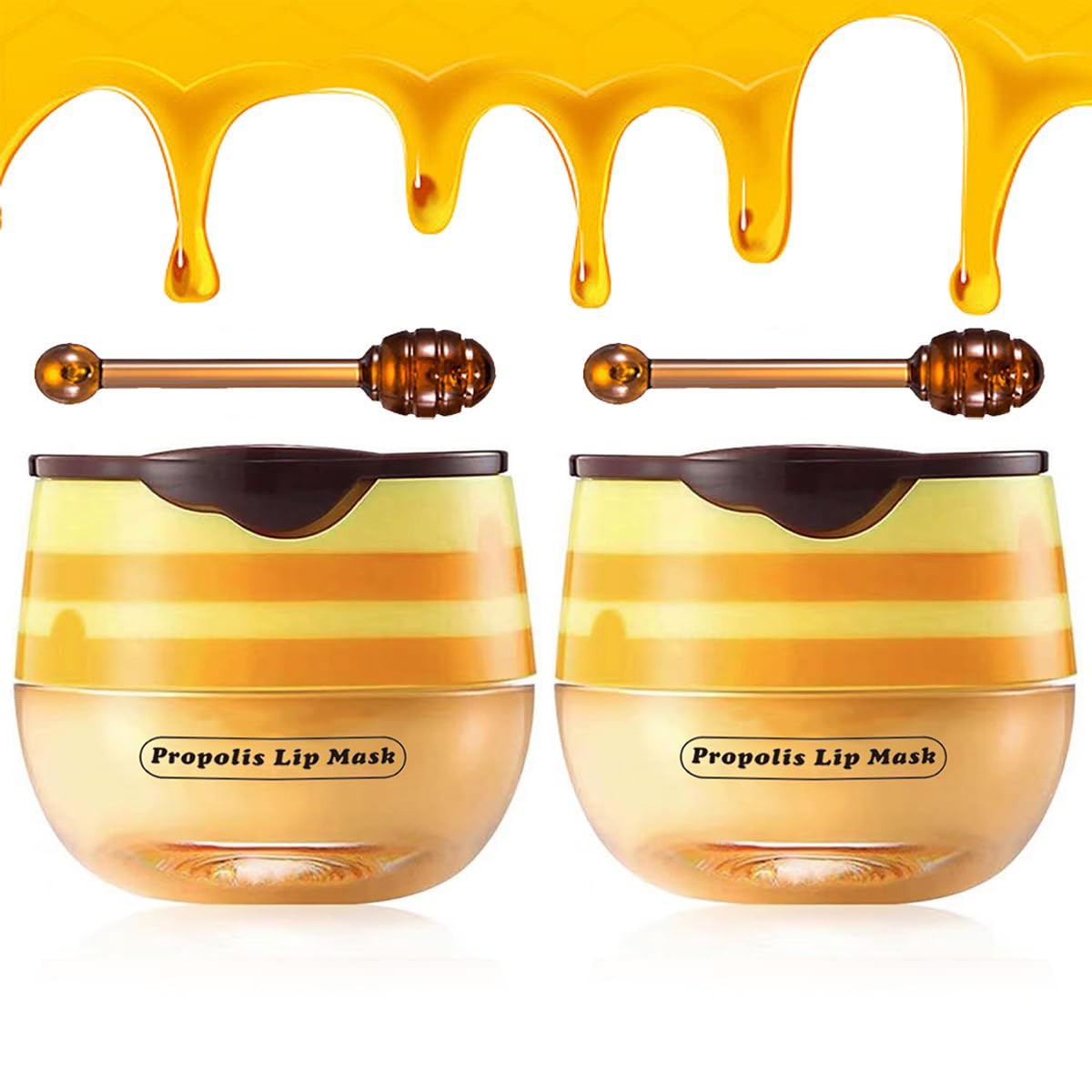2PCS Honey Lip Balm, Vitamin E Moisturizing Propolis Sleeping Lip Mask, Effective Reduces Lip Lines Prevention Dry and Cracked Lip Scrubs Exfoliator Smoothing Dry Lip Care