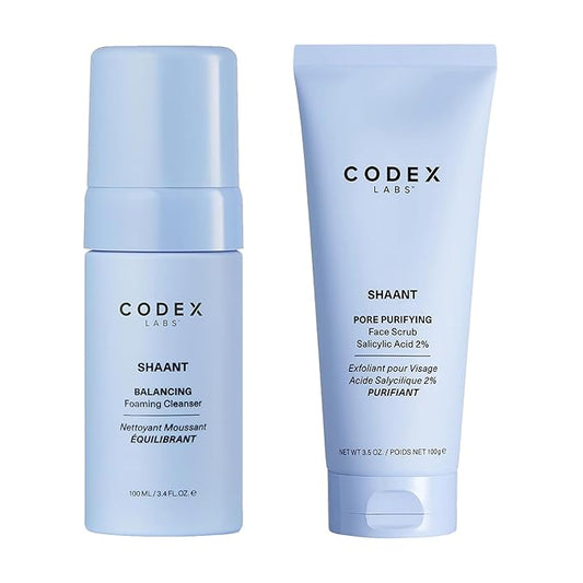 Codex Labs Shaant Deep Clean Duo, Balancing Foaming Face Cleanser (100ml) & Pore Purifying Face Scrub (100g) - Oil Control & Pore Minimizer - For Acne Prone Skin, All Skin Types