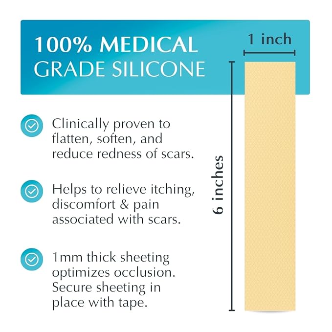 Advanced Silicone Scar Treatment Sheets for OLD, NEW Scars, Surgery, Keloids, C-Section, Burns, by NewGel Plus by MyNewGel, 1" x 6" Sheet (4 Count) - BEIGE