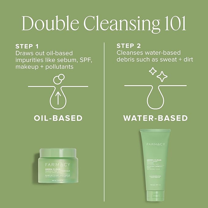 Farmacy Makeup Remover Cleansing Balm - Green Clean Waterproof Makeup Remover + Oil Based Cleanser - Newly Formulated Double Cleanser with Plant Based Waxes + Upcycled Moringa (200ml)