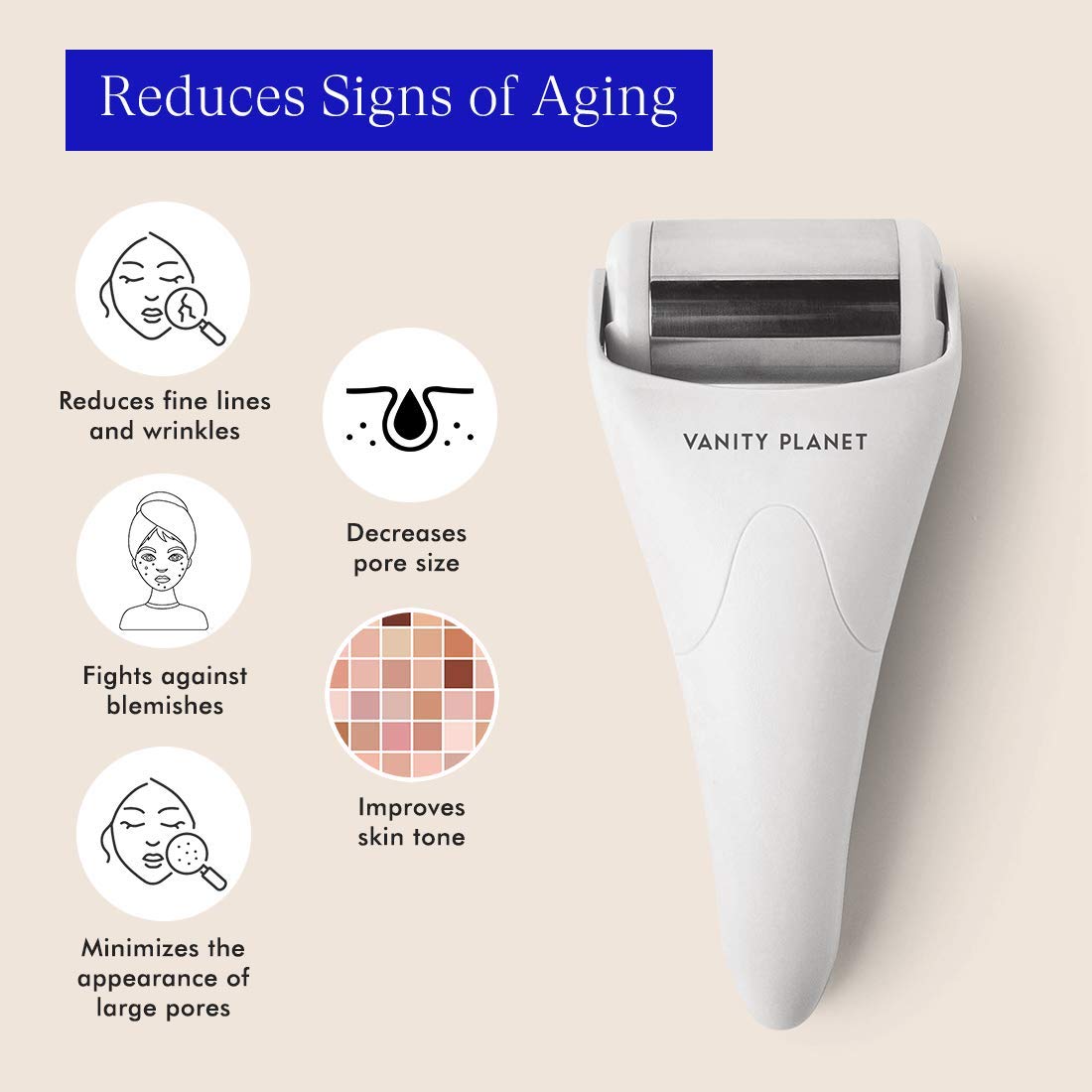 Vanity Planet Revive Professional Facial Face and Eye Ice Roller for Anti Aging, Wrinkles, Pain Relief and Skin Care