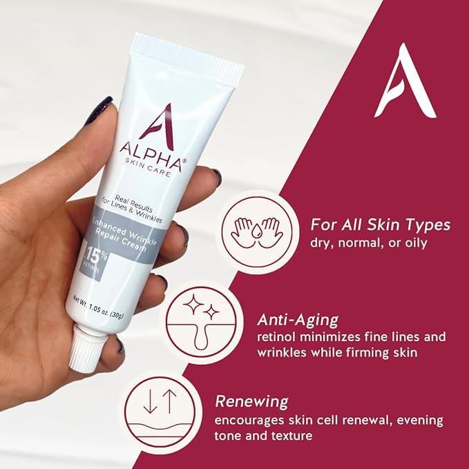Alpha Skin Care Enhanced Wrinkle Repair Cream, Anti-Aging Formula, 0.15% Retinol with Vitamins A, C & E, Reduces Lines & Wrinkles, For All Skin Types, 1.05 oz, White, 3 Pack