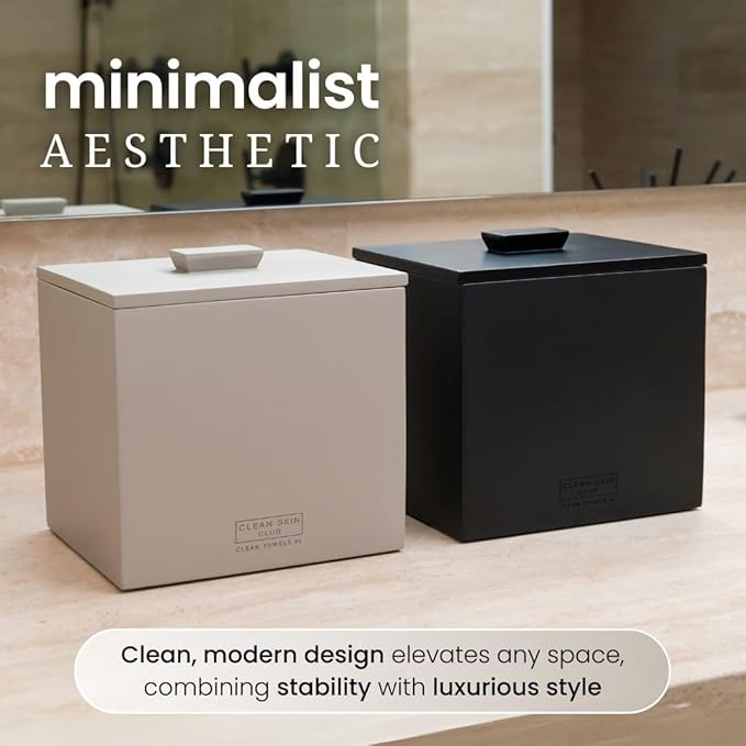 CLEAN SKIN CLUB Cement Box for 50 Disposable Clean Towels XL (Towels NOT Included), Concrete Container for Face Towelettes Bathroom Counter Storage, Cleansing Facial Dry Wipes - Matte Onyx