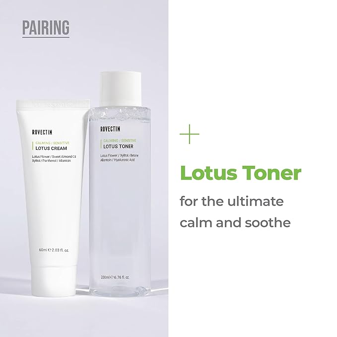 ROVECTIN Calming Lotus Water Cream - Lightweight Face Moisturizer for Oily, Combination Skin | 75% Lotus Water Extract For Skin Purifying, Anti-Aging | Vegan Korean Skincare (2.1 fl.oz) [2 Pack]