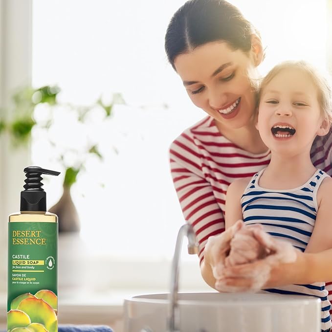 Desert Essence Castile Liquid Soap With Eco-Harvest Tea Tree Oil - 32 Fl Oz - Face & Body Cleansing - Coconut & Olive Oil - May Diminish Imperfections & Help Reduce Oil